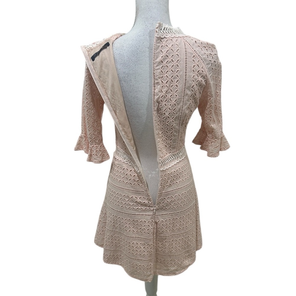 Simplee Apparel Blush peach Lace Eyelet Mini Dress fit & flare lined size medium - Picture 9 of 11
